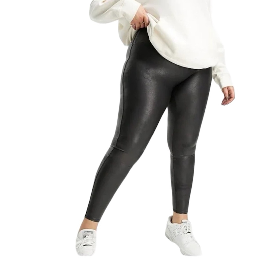 Spanx Faux Leather Crocodile Embossed Leggings Black High Waist Women 1X NEW
